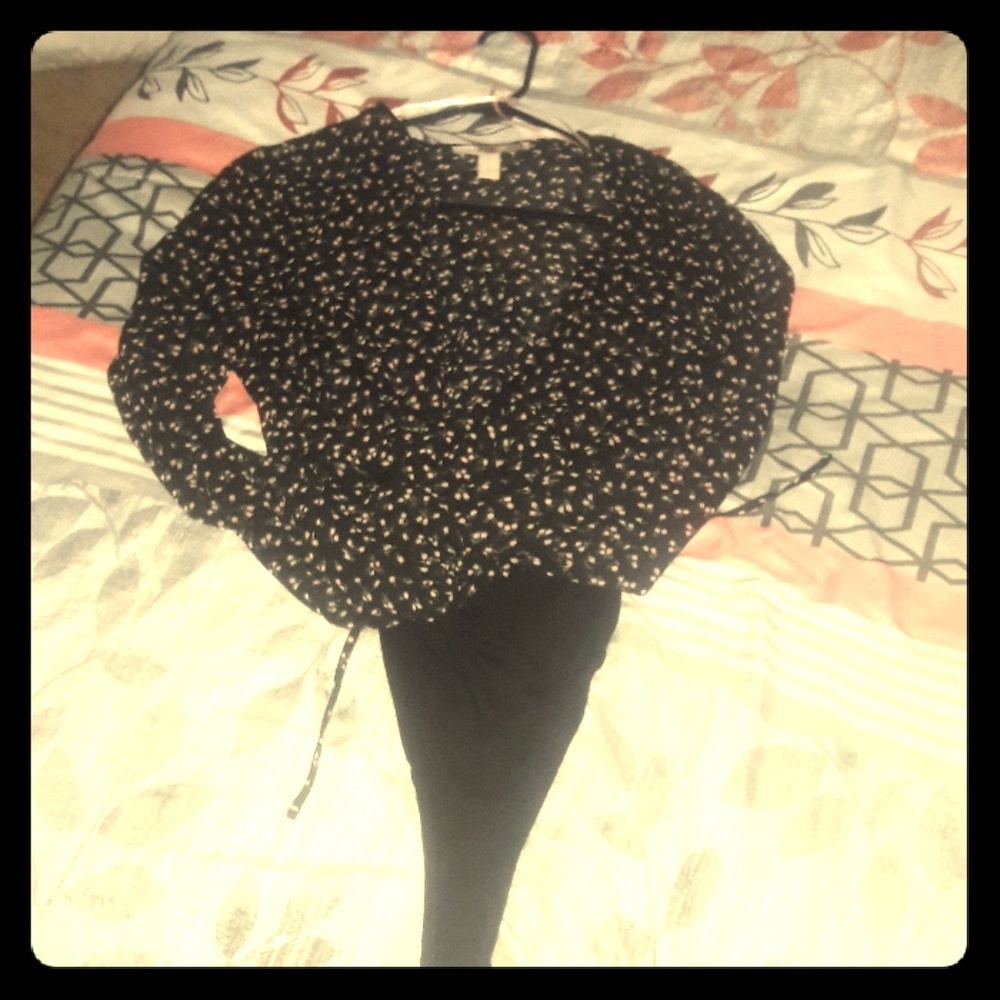 Forever 21 black floral long sleeve body suit